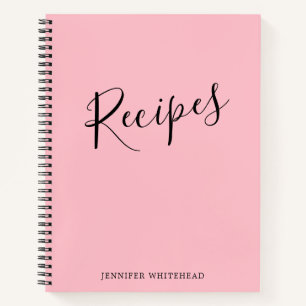 Personalized Modern Recipe Journal Pink