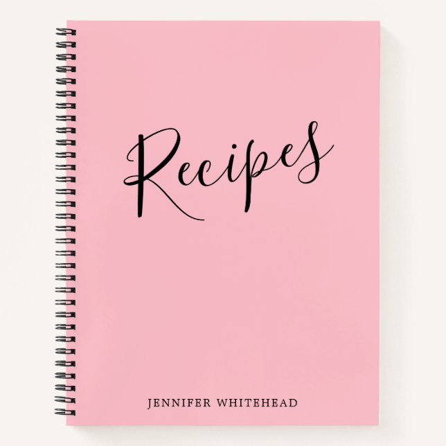 Personalized Modern Recipe Journal Pink (Front)