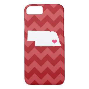 Personalized Modern Red Chevron Nebraska Heart Case-Mate iPhone Case