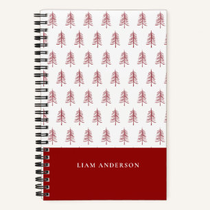 Personalized Modern Red Christmas Tree Pattern Notebook
