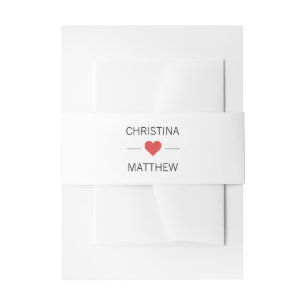 Personalized Modern Red HEART Black White Wedding Invitation Belly Band