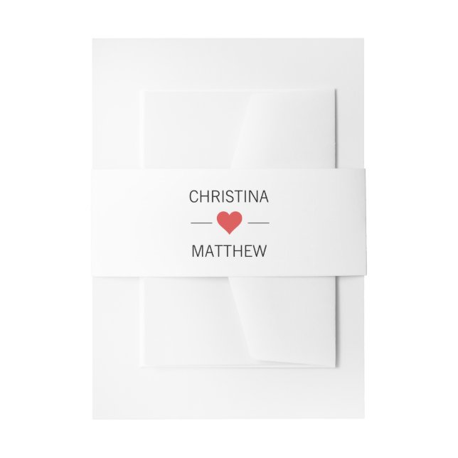 Personalized Modern Red HEART Black White Wedding Invitation Belly Band (Front Example)
