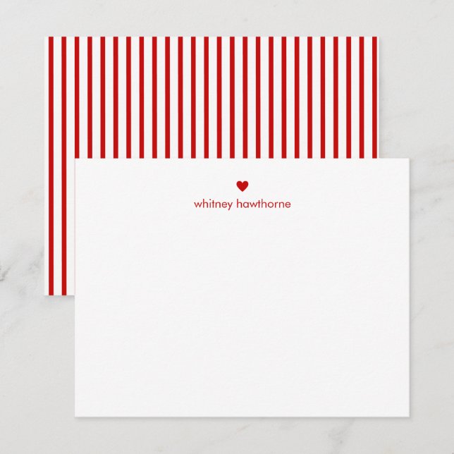 Personalized Modern Red Stripes & Heart Card (Front/Back)