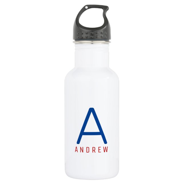 Personalized Modern Red White Blue Name Initial 532 Ml Water Bottle (Front)
