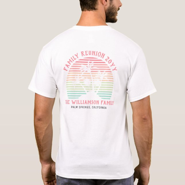 Personalized Modern Retro Family Reunion Tropical T-Shirt (Back)