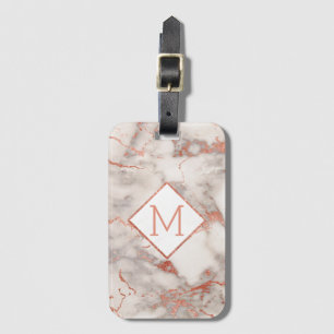 personalized modern rose gold monogram marble luggage tag