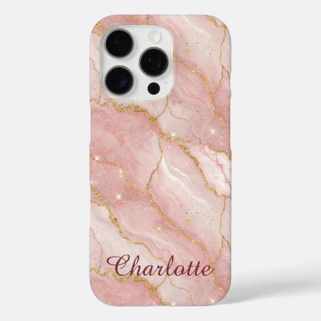 Personalized Modern Rose Quartz Marble Gold Case-Mate iPhone Case (Back)