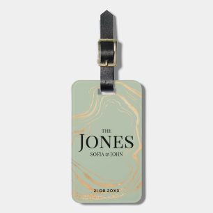 Personalized Modern Sage Green Gold Newlywed Luggage Tag