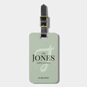 Personalized Modern Sage Green Monogram Newlywed Luggage Tag