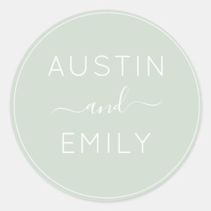 Personalized Modern Sage Green Wedding Classic Round Sticker