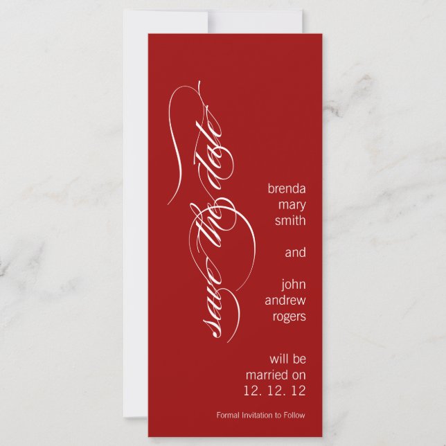 Personalized Modern Save the Date Red and White (Front)