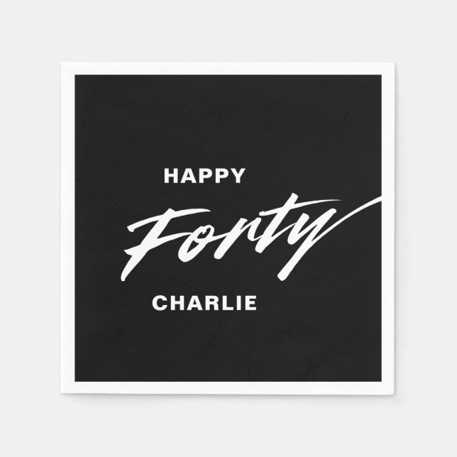 Personalized Modern Script 40th Birthday Napkin (Front)