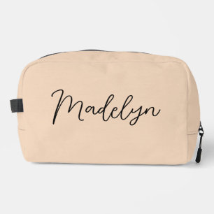 Personalized Modern Script Beige Toiletry Bag