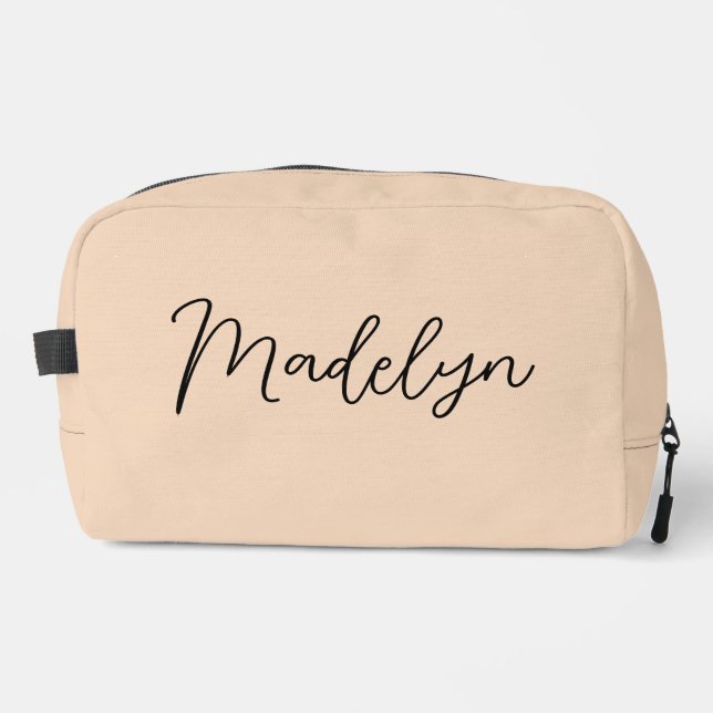 Personalized Modern Script Beige Toiletry Bag (Front)