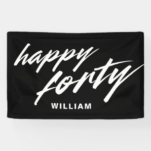 Personalized Modern Script Black 40th Birthday Banner
