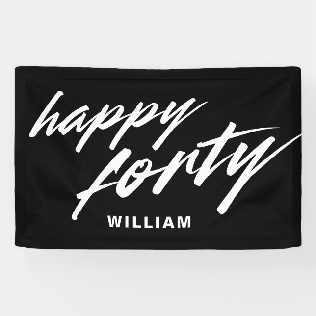 Personalized Modern Script Black 40th Birthday Banner (Horizontal)