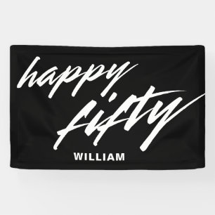 Personalized Modern Script Black 50th Birthday Banner