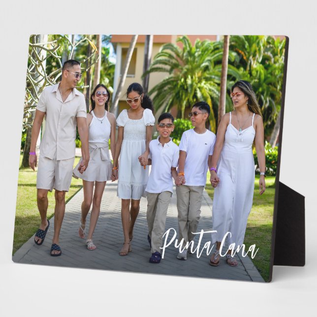 Personalized Modern script Family Vacation Photo Plaque (Side)