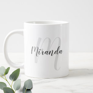 Personalized Modern Script Monogram and Name Large Coffee Mug