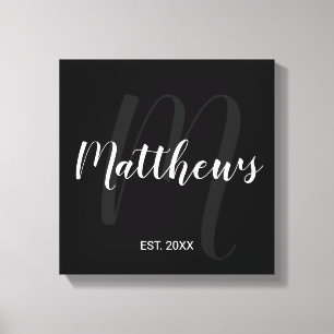 Personalized Modern Script Monogram & Family Name Canvas Print