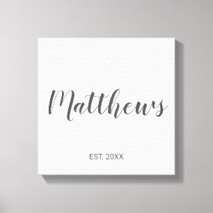 Personalized Modern Script Monogram & Family Name Canvas Print