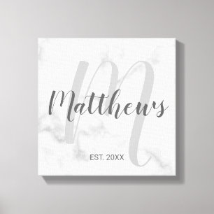 Personalized Modern Script Monogram & Family Name Canvas Print