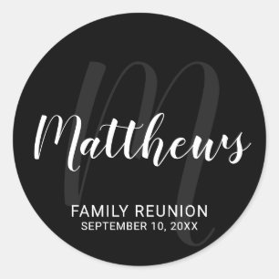 Personalized Modern Script Monogram & Family Name Classic Round Sticker