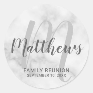 Personalized Modern Script Monogram & Family Name Classic Round Sticker