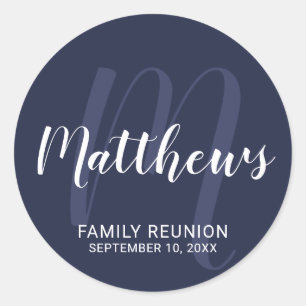 Personalized Modern Script Monogram & Family Name Classic Round Sticker