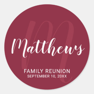 Personalized Modern Script Monogram & Family Name Classic Round Sticker