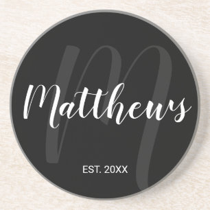 Personalized Modern Script Monogram & Family Name Coaster