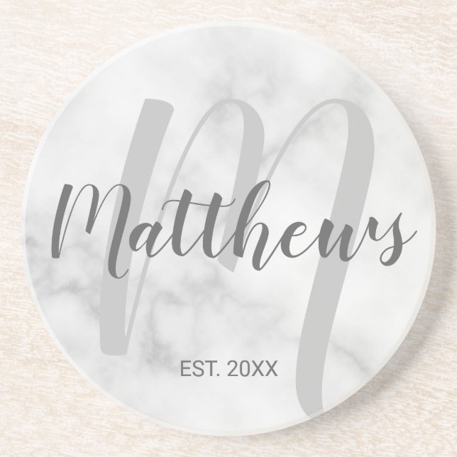 Personalized Modern Script Monogram & Family Name Coaster (Front)