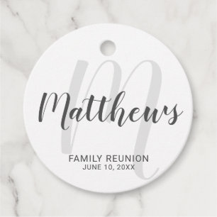 Personalized Modern Script Monogram & Family Name Favour Tags