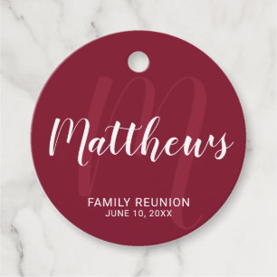 Personalized Modern Script Monogram & Family Name Favour Tags