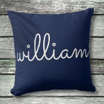 Personalized Modern Script Name Navy Blue Throw Pillow<br><div class="desc">Personalize the name in a modern script to create a unique gift. Designed by Thisisnotme©</div>