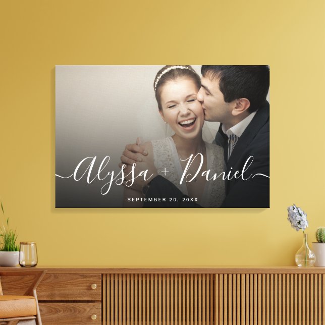 Personalized Modern Script Names wedding photo Canvas Print (Insitu(LivingRoom))