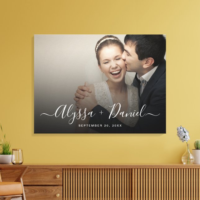 Personalized Modern Script Names wedding photo Canvas Print (Insitu(LivingRoom))