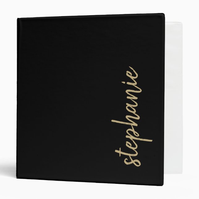 Personalized Modern Signature Black Gold Binder (Front/Inside)
