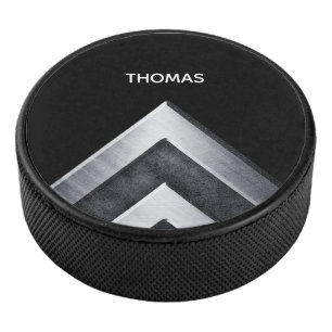 Personalized Modern Silver Metal Pattern Hockey Puck
