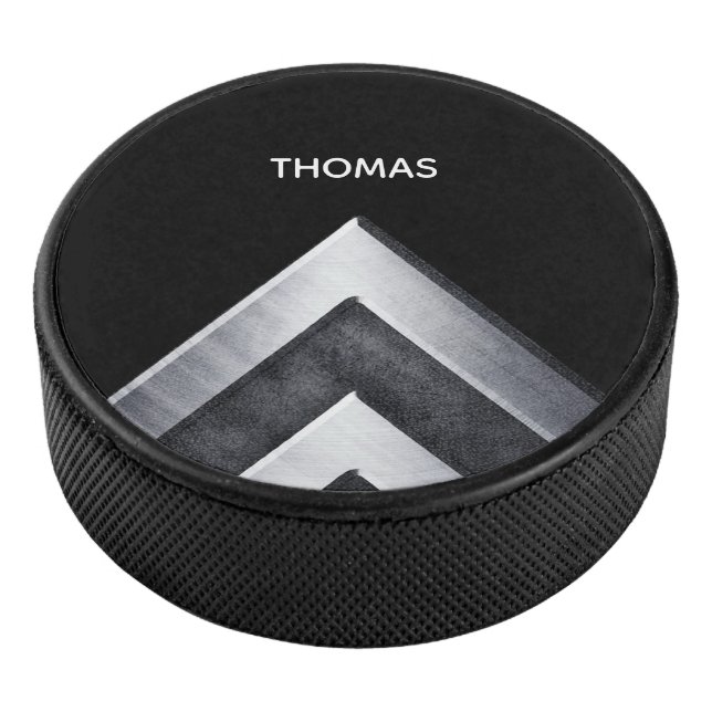 Personalized Modern Silver Metal Pattern Hockey Puck (3/4)