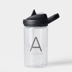 Personalized Modern Simple Black Grey Initial Kids Water Bottle