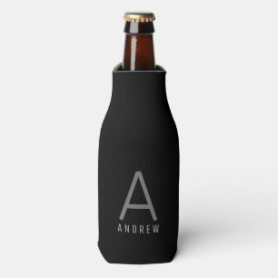 Personalized Modern Simple Black Grey Monogram Bottle Cooler