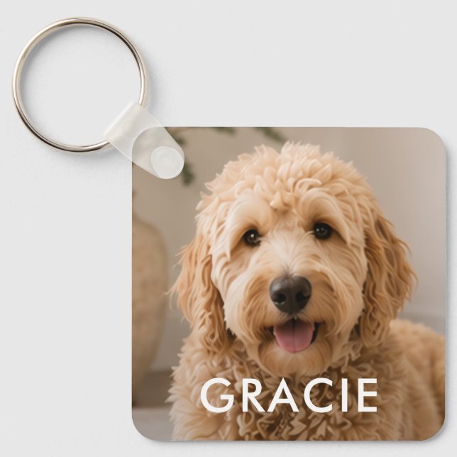 Personalized Modern Simple Pet Photo Keychain (Front)