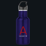 Personalized Modern Simple Red White Blue Monogram 532 Ml Water Bottle<br><div class="desc">Red, White, and Blue Personalized Name and Initial Letter Stainless Steel Water Bottle with a Custom Monogram in a trendy modern and minimal classic sans serif font for a simple but sophisticated and masculine look. Shown in red and white on a blue metallic water bottle, the text colours and fonts...</div>