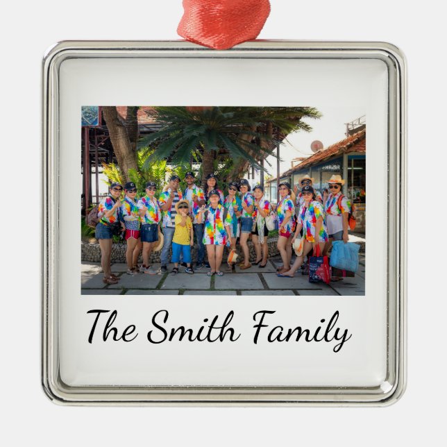 Personalized Modern Simple Reunion Photo Metal Ornament (Front)