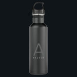 Personalized Modern Simple Subtle Black Monogram 710 Ml Water Bottle<br><div class="desc">Subtly Personalized Name and Initial Letter Stainless Steel Water Bottle with a Custom Monogram in a trendy modern and minimal classic sans serif font for a simple but sophisticated and masculine look. Shown in grey on a matte black water bottle, the text colours and fonts can be changed, and several...</div>