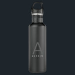 Personalized Modern Simple Subtle Black Monogram 710 Ml Water Bottle<br><div class="desc">Subtly Personalized Name and Initial Letter Stainless Steel Water Bottle with a Custom Monogram in a trendy modern and minimal classic sans serif font for a simple but sophisticated and masculine look. Shown in grey on a matte black water bottle, the text colours and fonts can be changed, and several...</div>