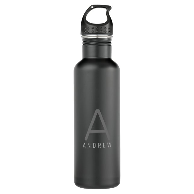 Personalized Modern Simple Subtle Black Monogram 710 Ml Water Bottle (Front)