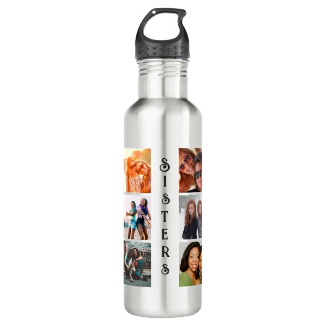 Personalized Modern Sisters 6 Photo Collage 710 Ml Water Bottle (Front)