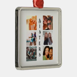 Personalized Modern Sisters 6 Photo Collage Metal Ornament